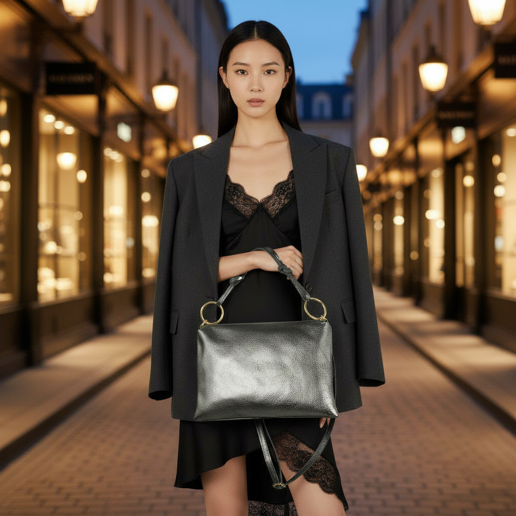 Italian Genuine Metallic Calf Leather Shoulder Bag 171551