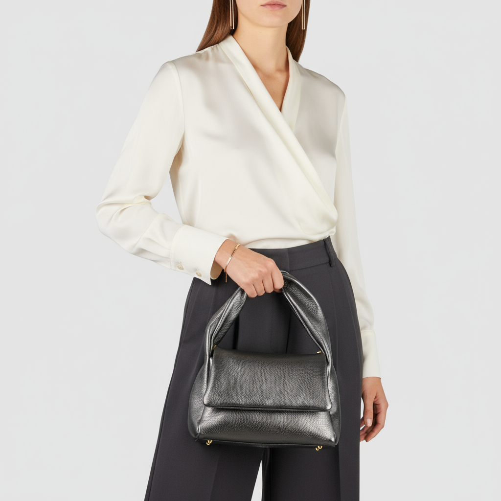 Italian Genuine Metallic Calf Leather Top-Handle Bag 262495