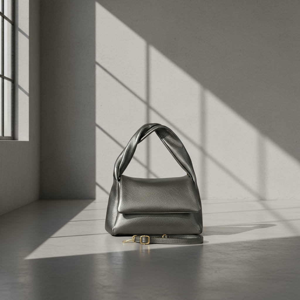 Italian Genuine Metallic Calf Leather Top-Handle Bag 262495