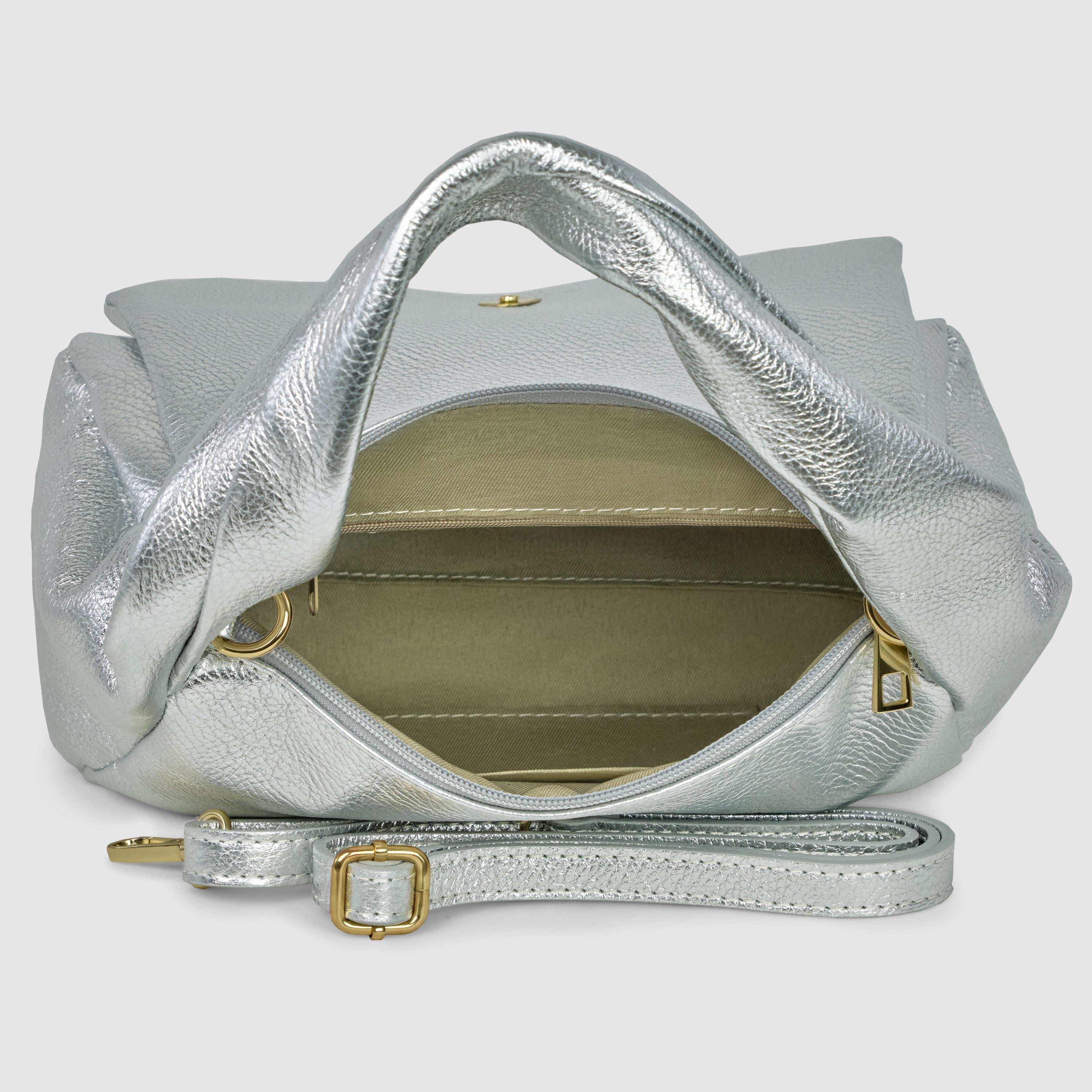Italian Genuine Metallic Calf Leather Top-Handle Bag 262495