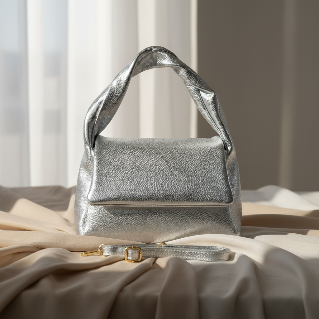 Italian Genuine Metallic Calf Leather Top-Handle Bag 262495