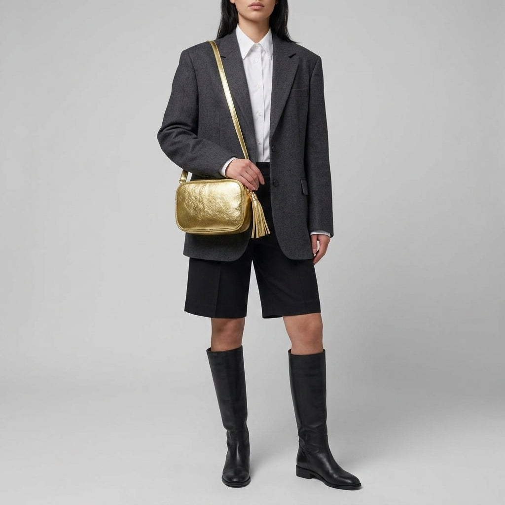Italian Genuine Metallic Suede Crossbody Bag 231302