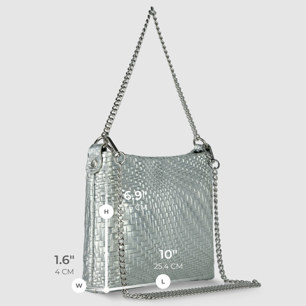 Italian Genuine Grid Metallic Suede Crossbody Bag 101315