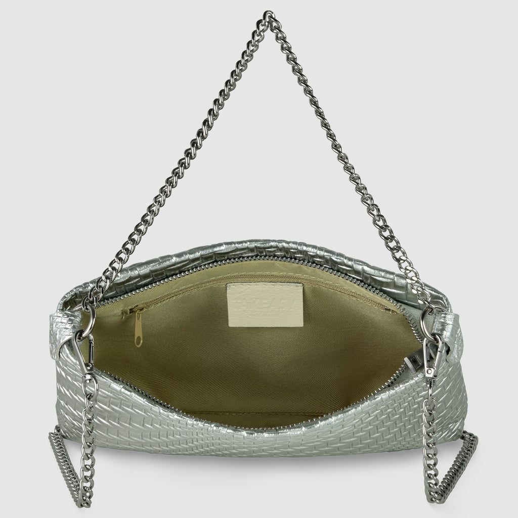 Italian Genuine Grid Metallic Suede Crossbody Bag 101315