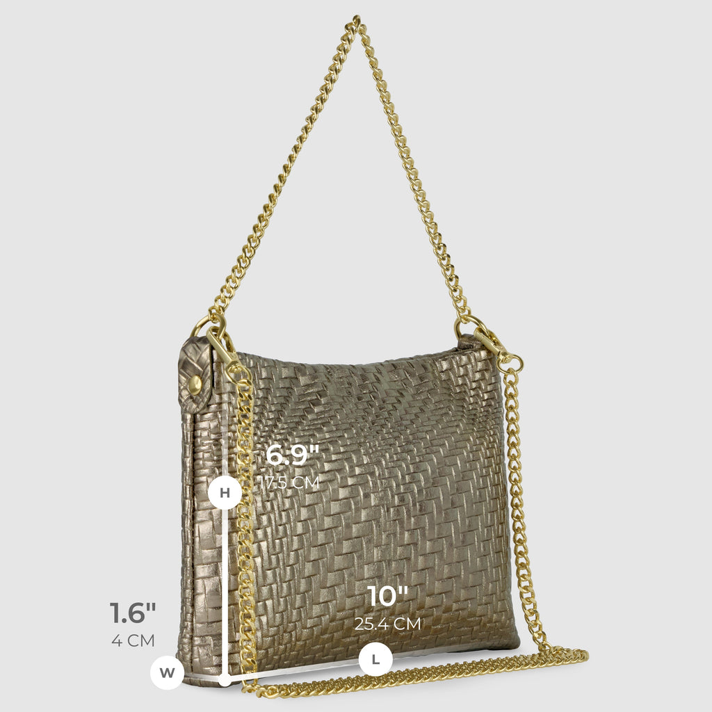 Italian Genuine Grid Metallic Suede Crossbody Bag 101315