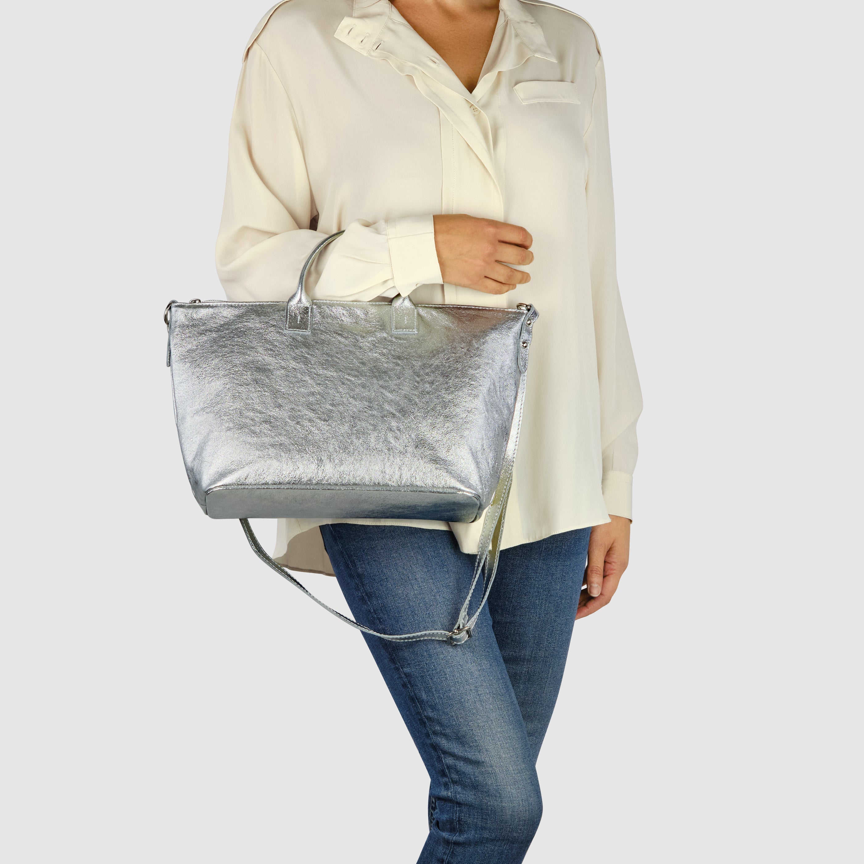 Italian Genuine Metallic Suede Top-Handle Bag 112334