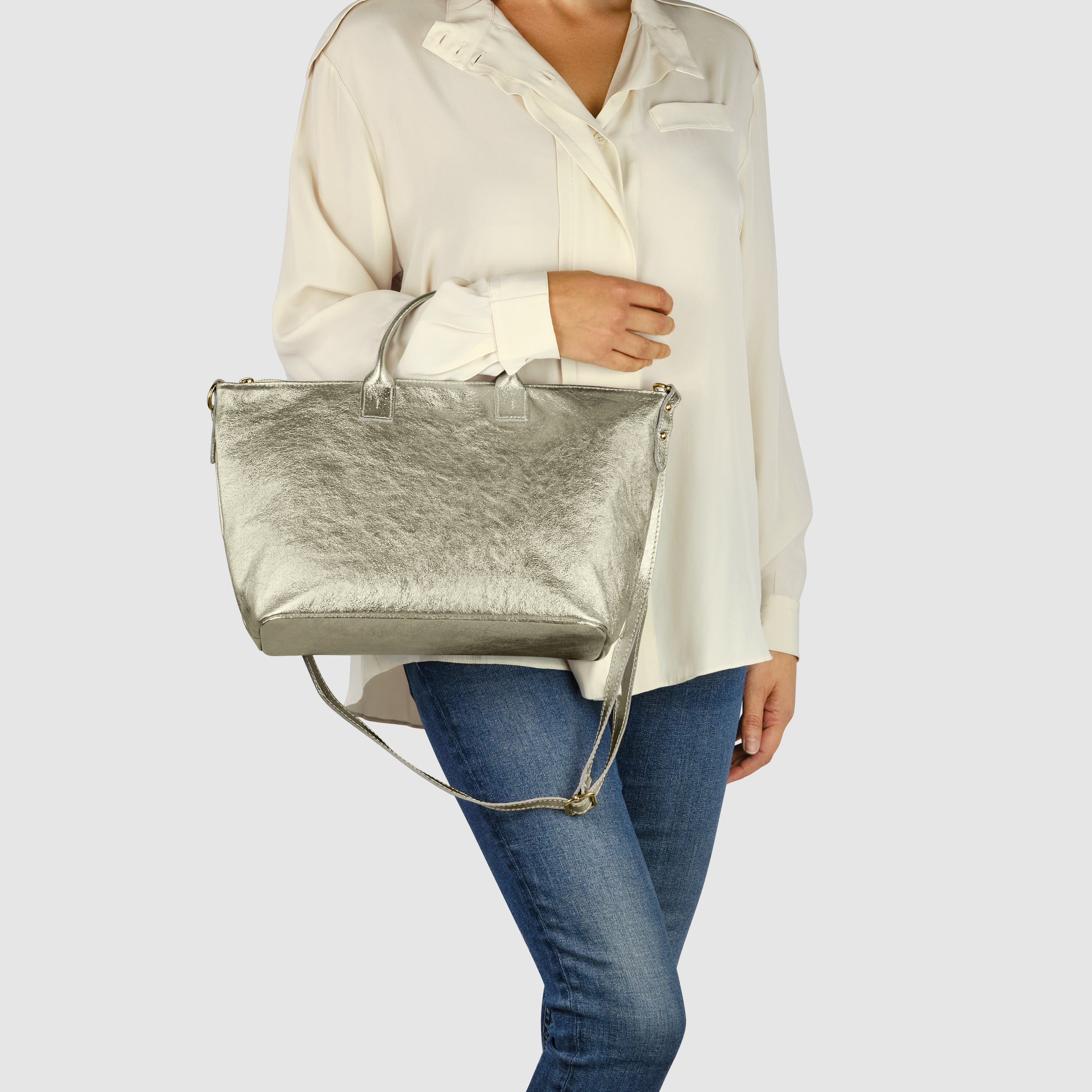Italian Genuine Metallic Suede Top-Handle Bag 112334