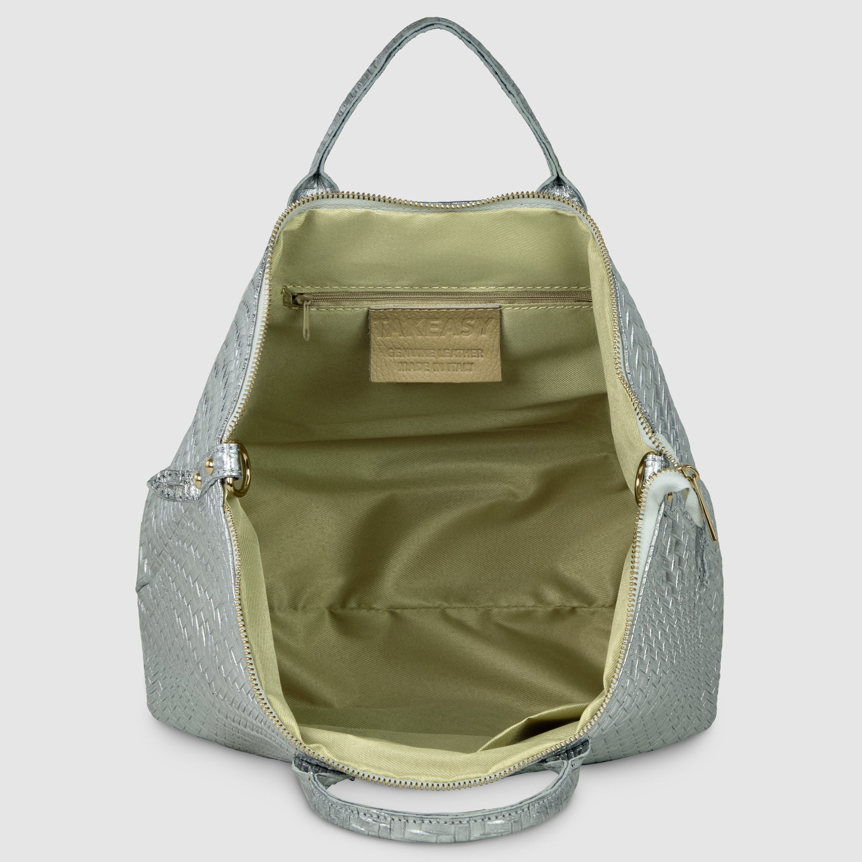 Italian Genuine Grid Metallic Suede Top-Handle Bag 112615