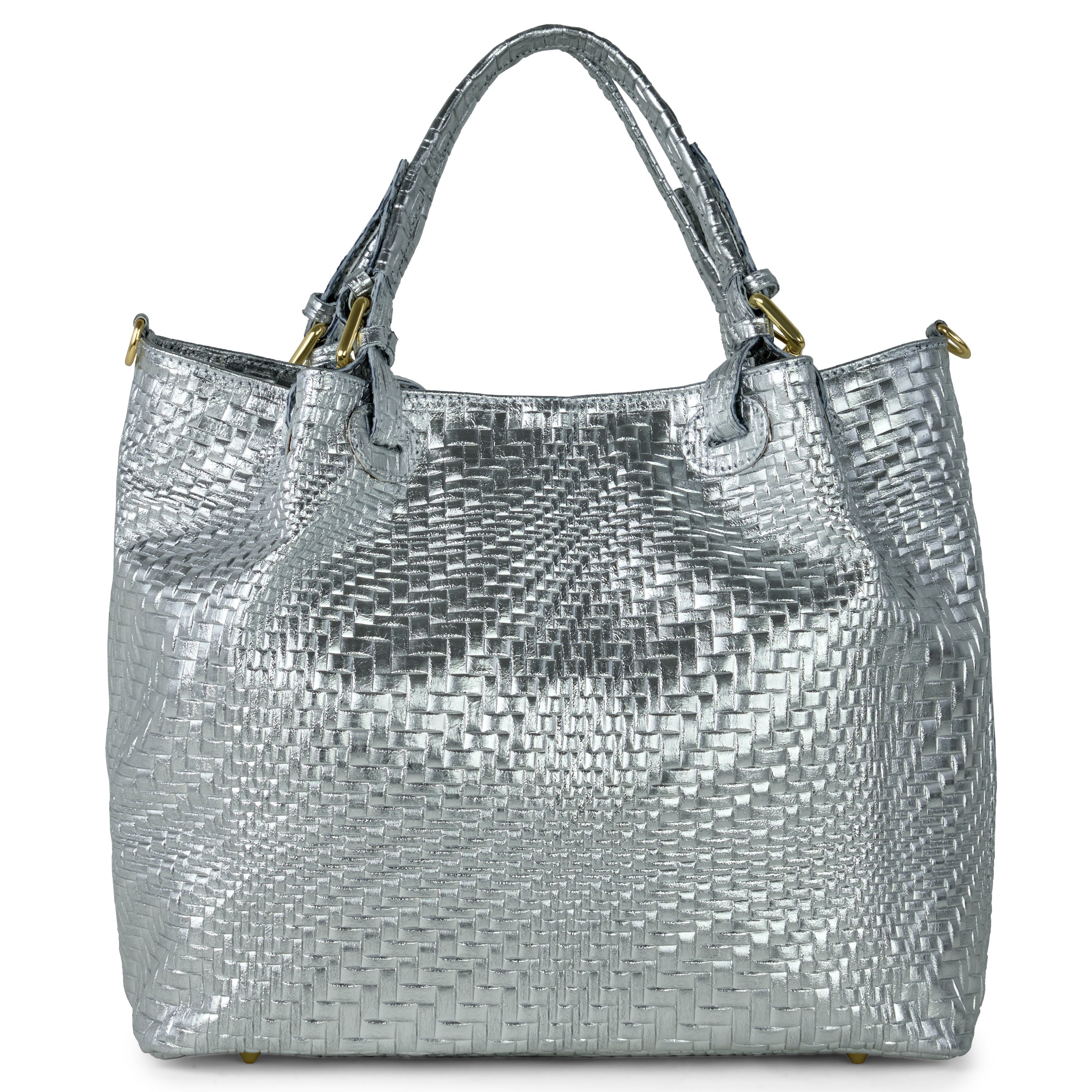 Italian Genuine Grid Metallic Suede Top-Handle Bag 112615
