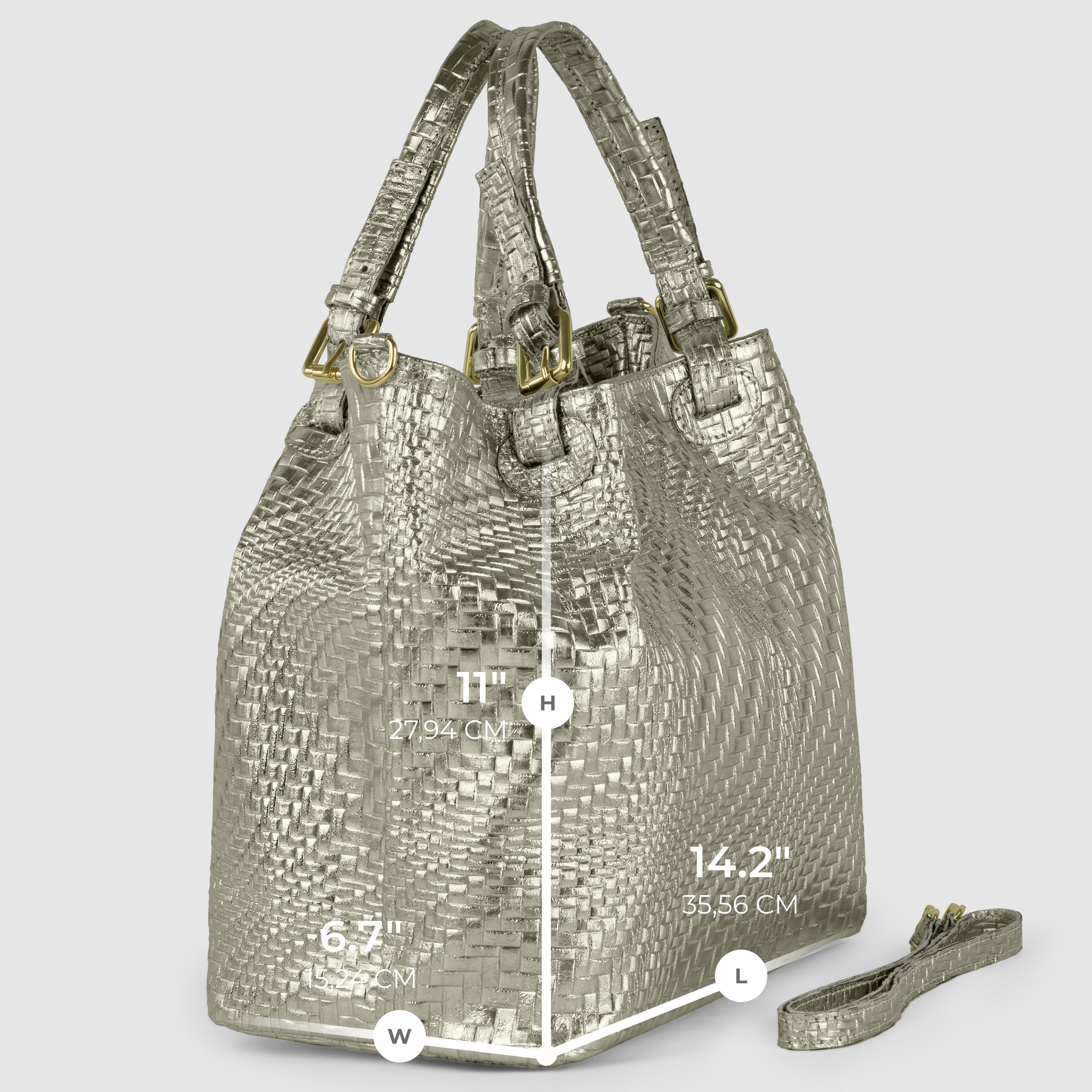 Italian Genuine Grid Metallic Suede Top-Handle Bag 112615