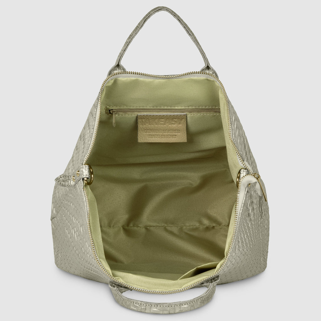 Italian Genuine Grid Metallic Suede Top-Handle Bag 112615