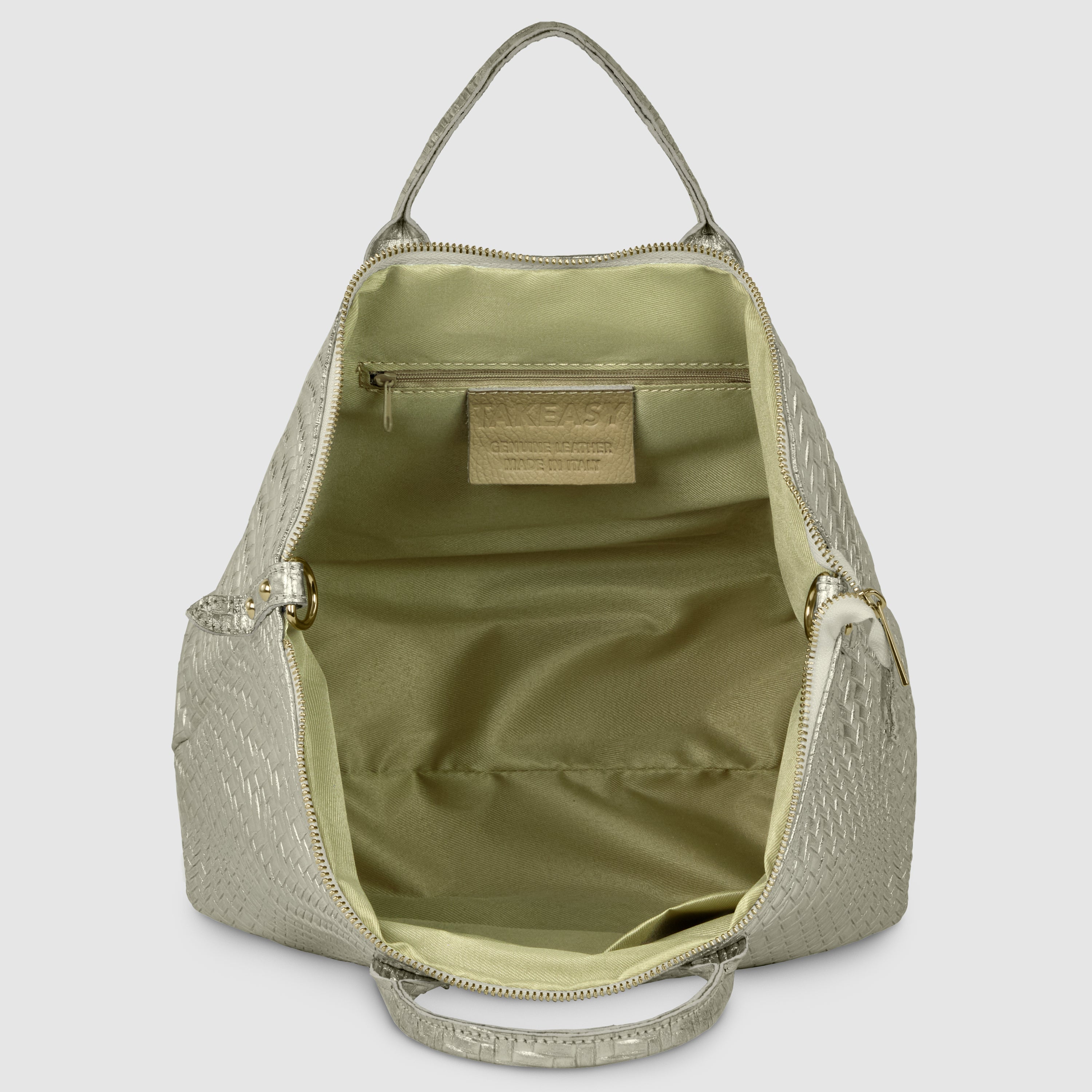 Italian Genuine Grid Metallic Suede Top-Handle Bag 112615