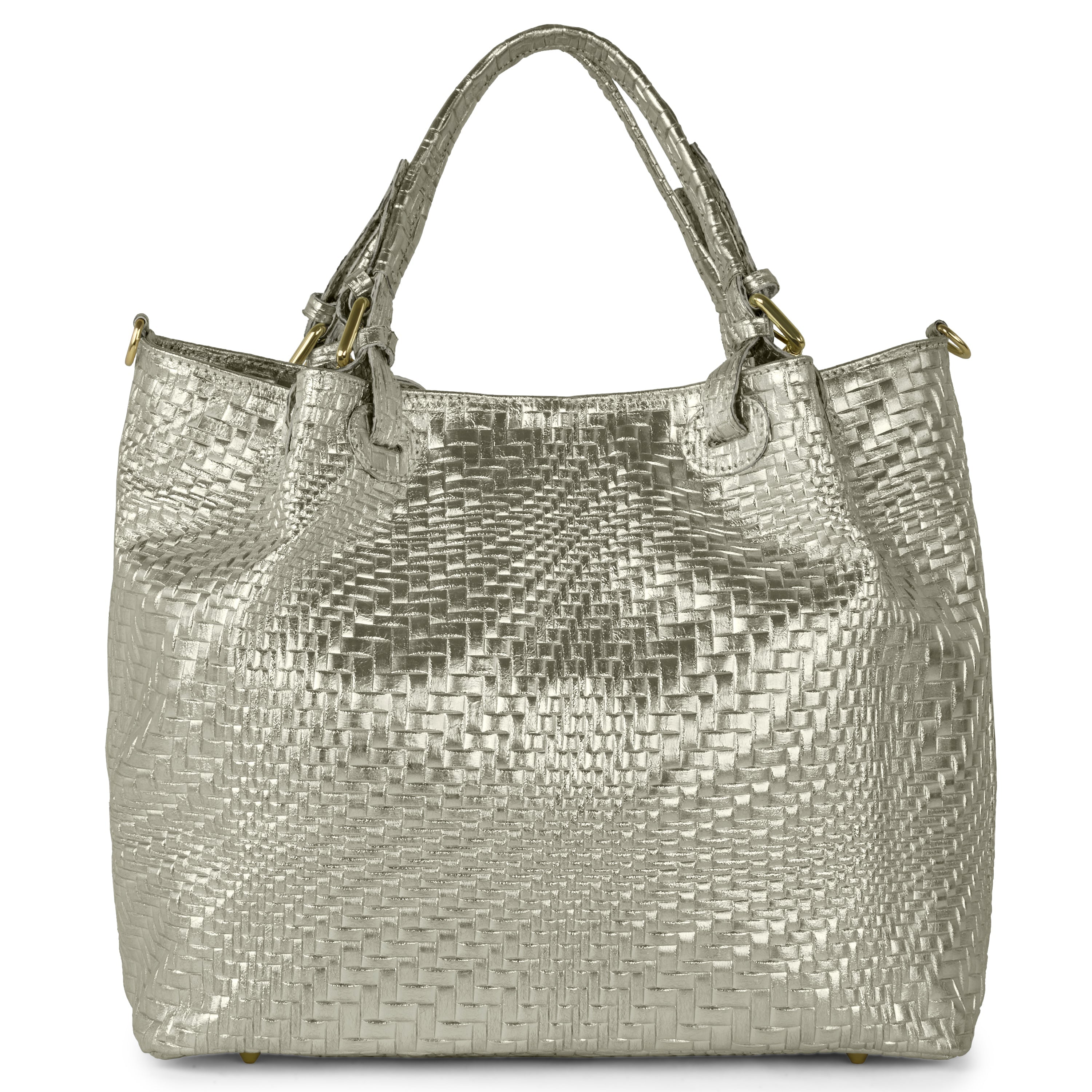 Italian Genuine Grid Metallic Suede Top-Handle Bag 112615