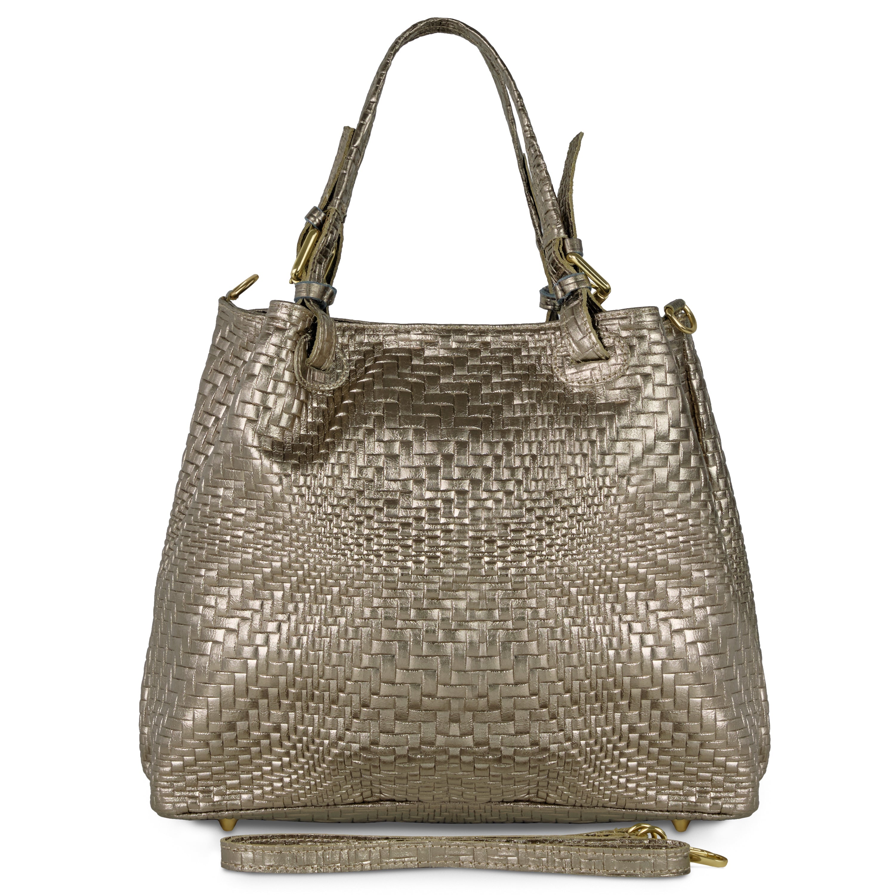 Italian Genuine Grid Metallic Suede Top-Handle Bag 112615