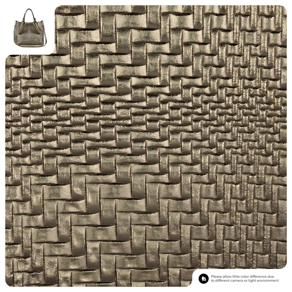 Italian Genuine Grid Metallic Suede Top-Handle Bag 112615