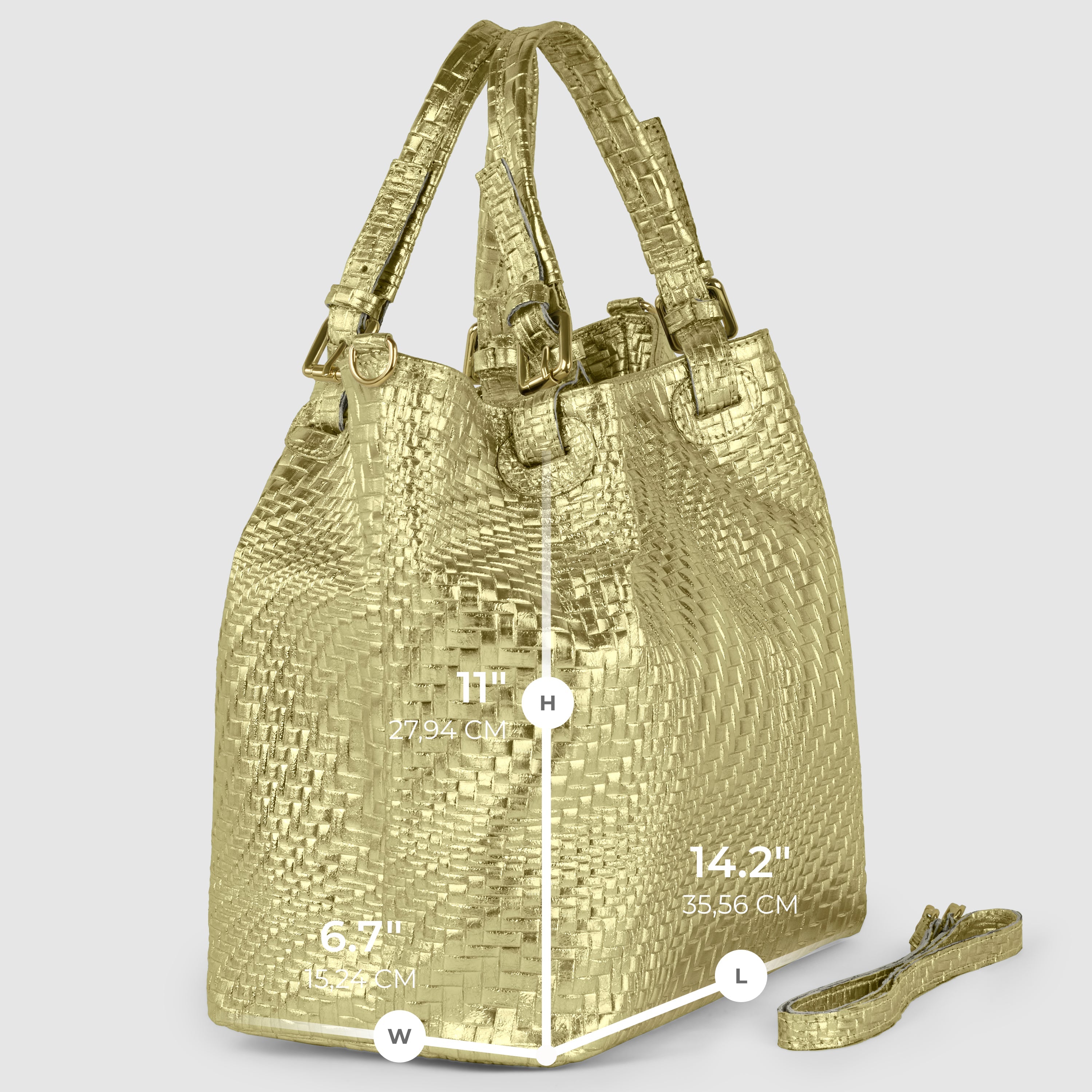 Italian Genuine Grid Metallic Suede Top-Handle Bag 112615