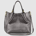 Italian Genuine Grid Metallic Suede Top-Handle Bag 112615