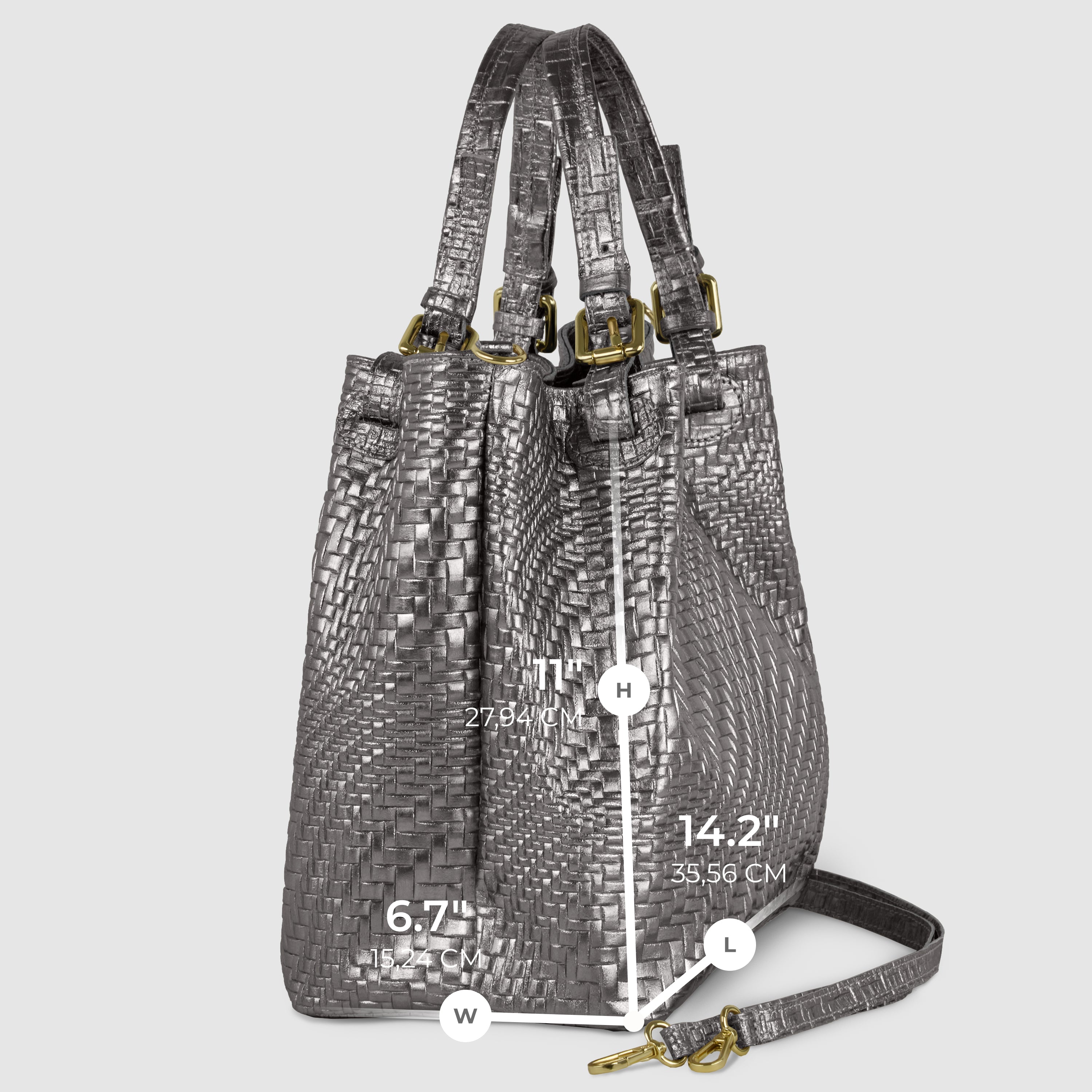 Italian Genuine Grid Metallic Suede Top-Handle Bag 112615