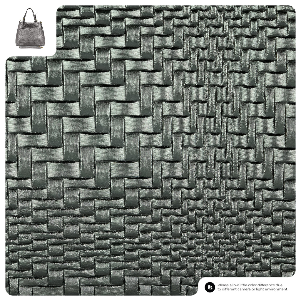 Italian Genuine Grid Metallic Suede Top-Handle Bag 112615