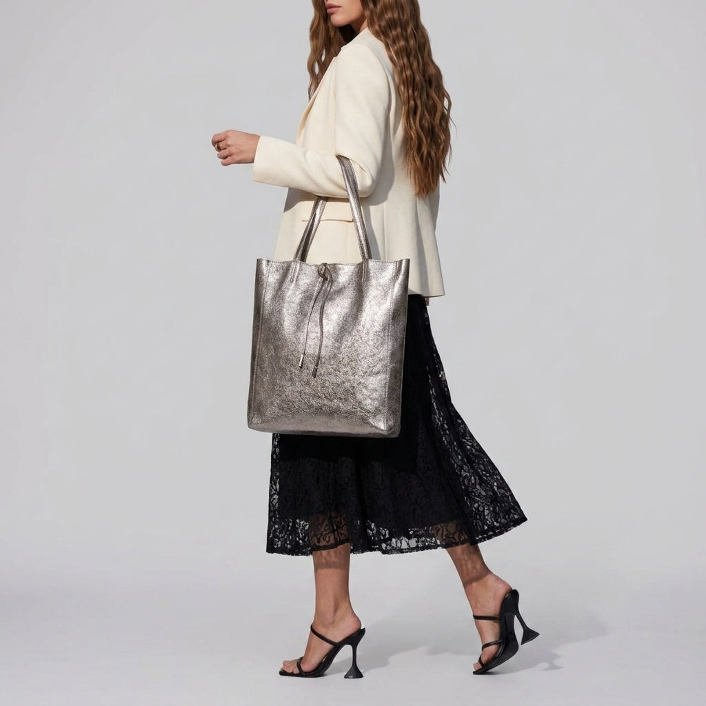 Italian Genuine Metallic Suede Tote Bag 201718