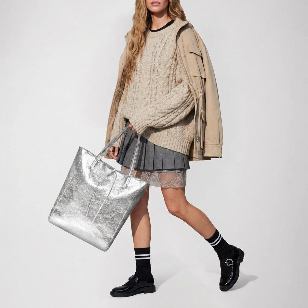 Italian Genuine Metallic Suede Tote Bag 201718