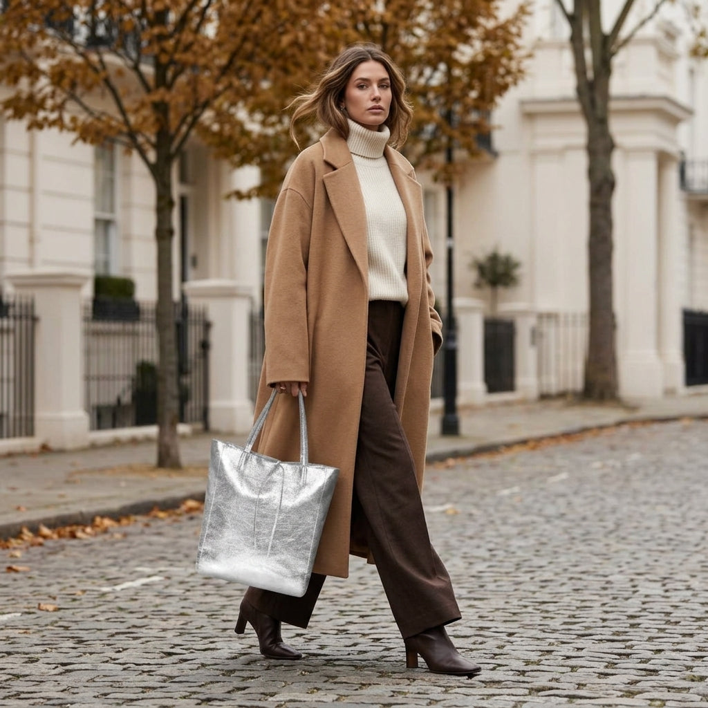 Italian Genuine Metallic Suede Tote Bag 201718