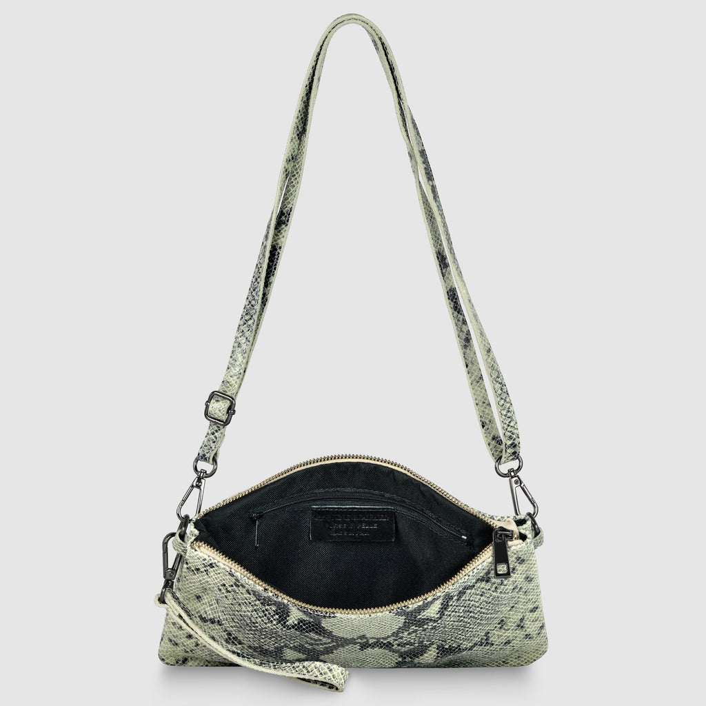 Italian Genuine Python-Print Suede Crossbody Bag 111301