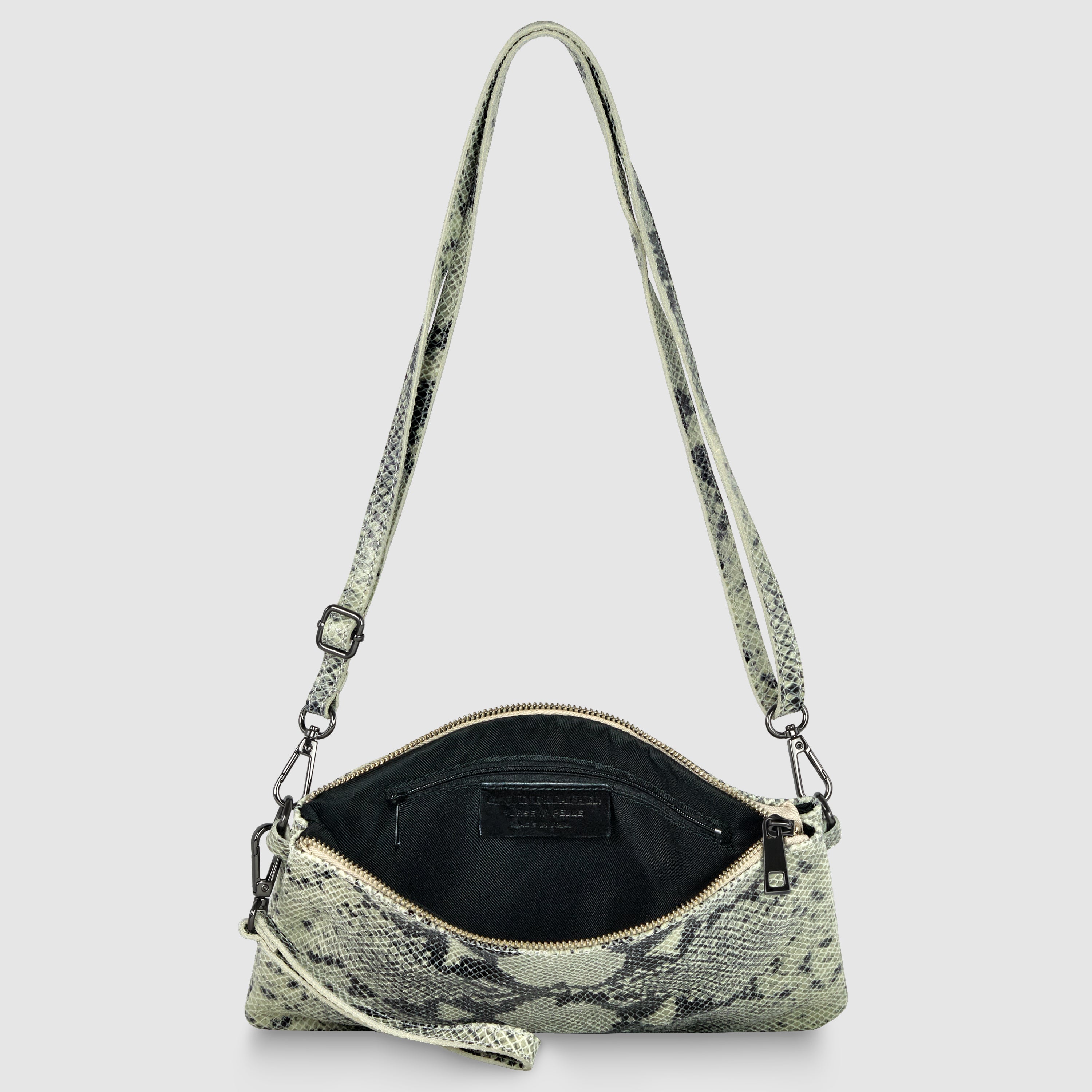 Italian Genuine Python-Print Suede Crossbody Bag 111301