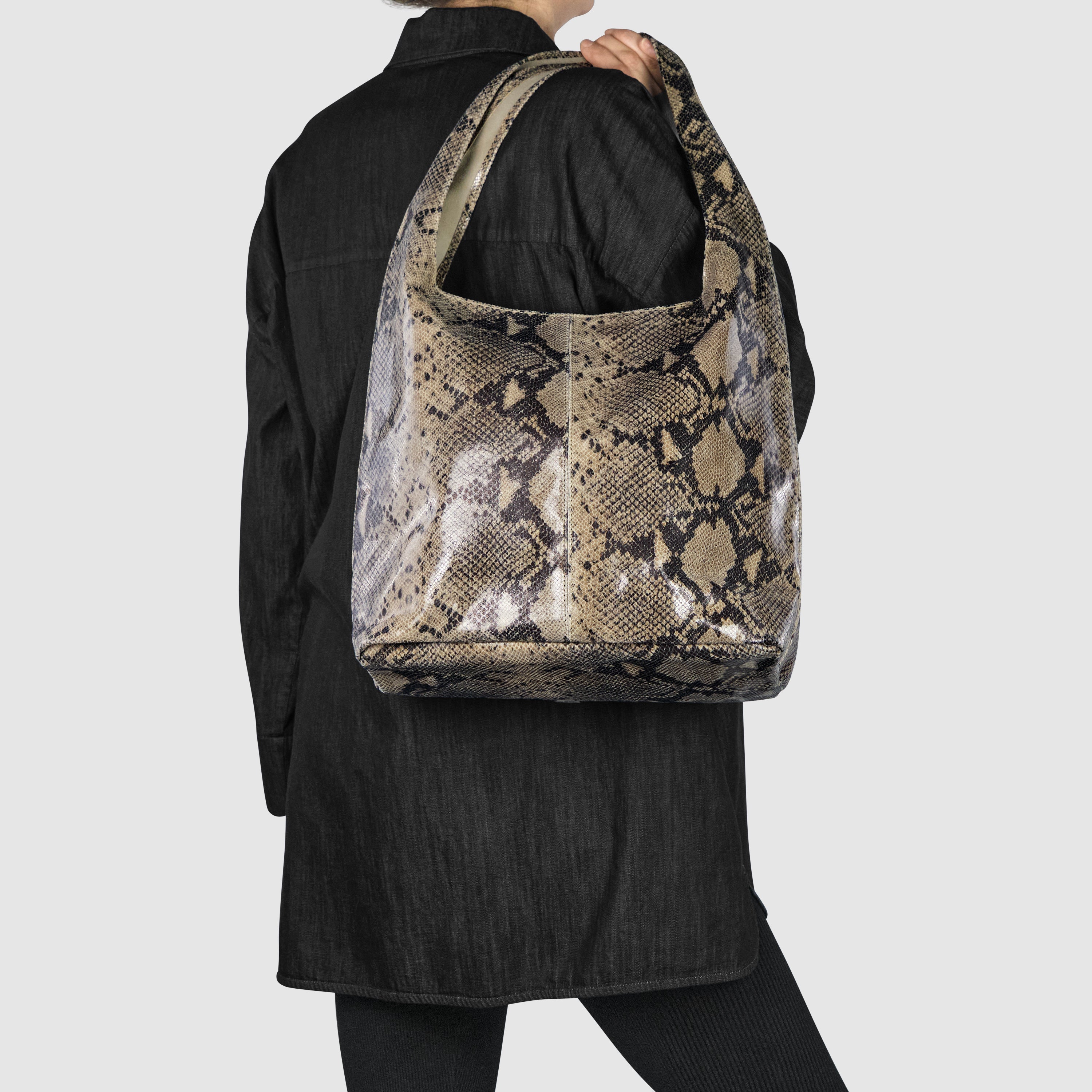 Italian Genuine Python-Print Suede Hobo Bag 011943