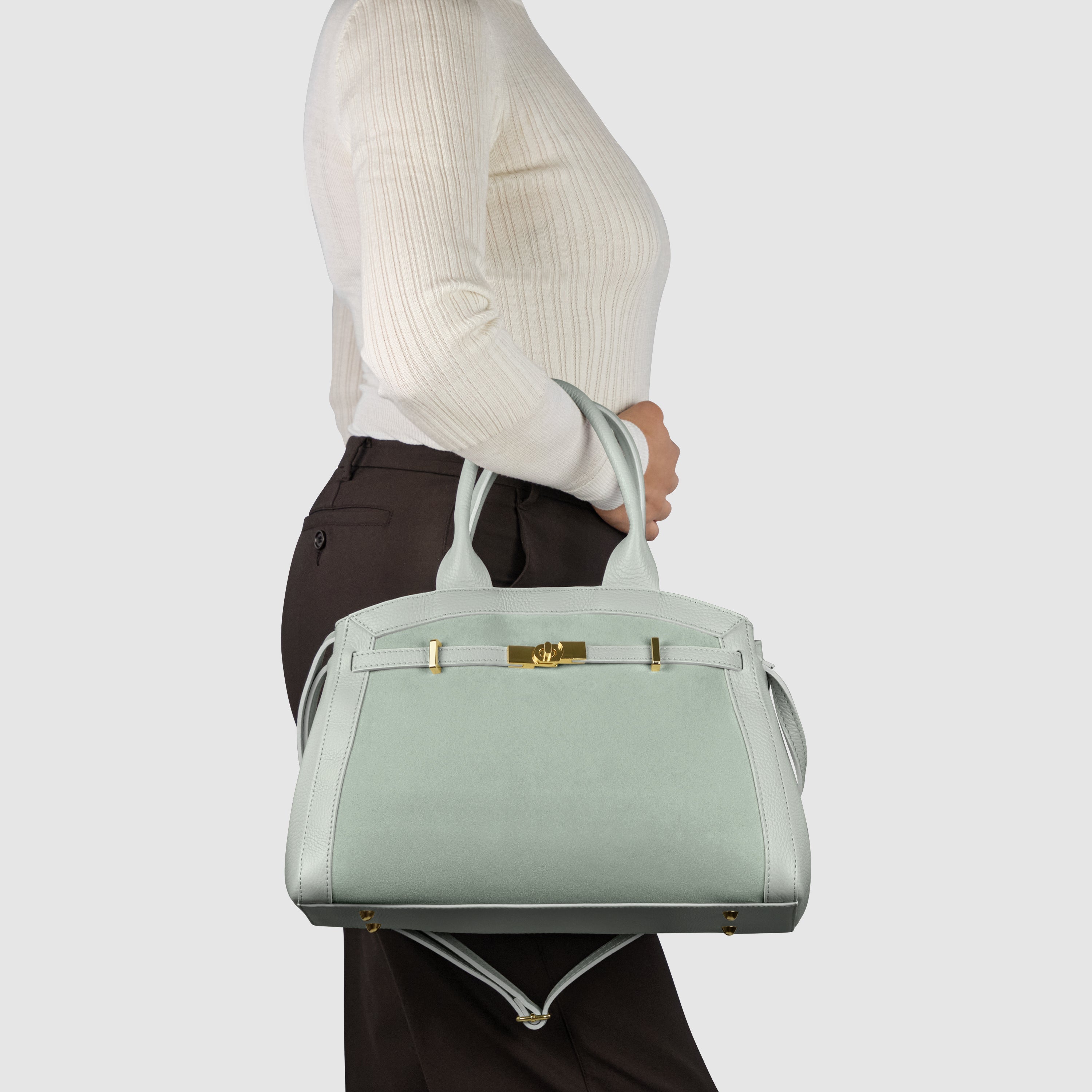 Italian Genuine Suede & Calf Leather Top-Handle Bag 333155