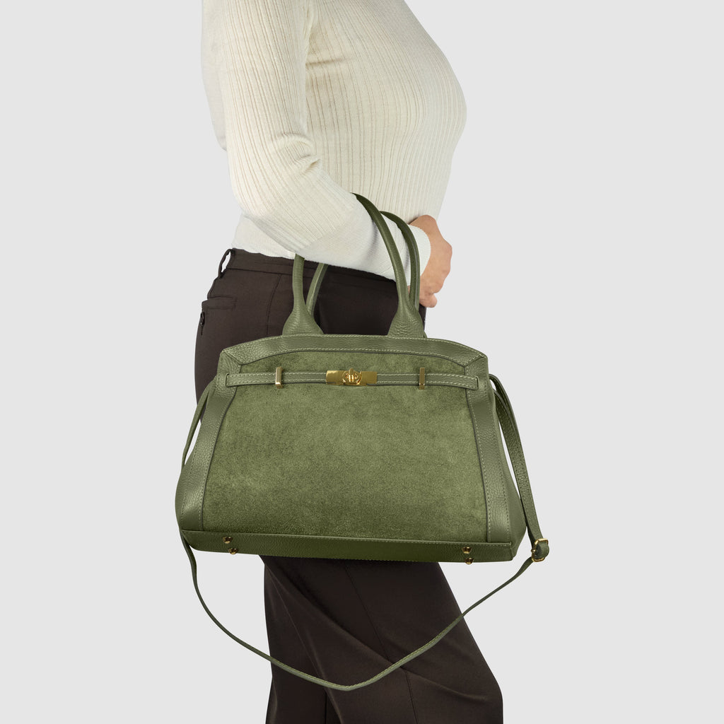Italian Genuine Suede & Calf Leather Top-Handle Bag 333155