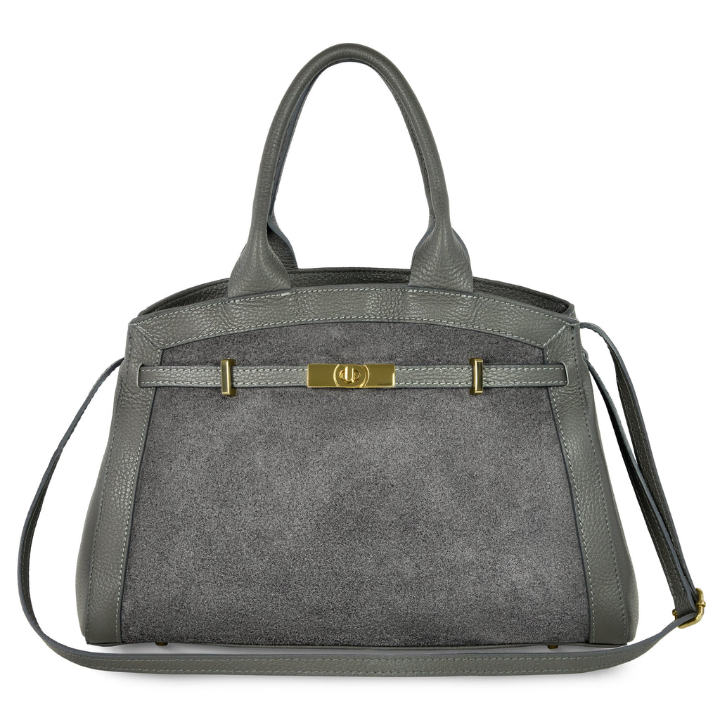 Italian Genuine Suede & Calf Leather Top-Handle Bag 333155