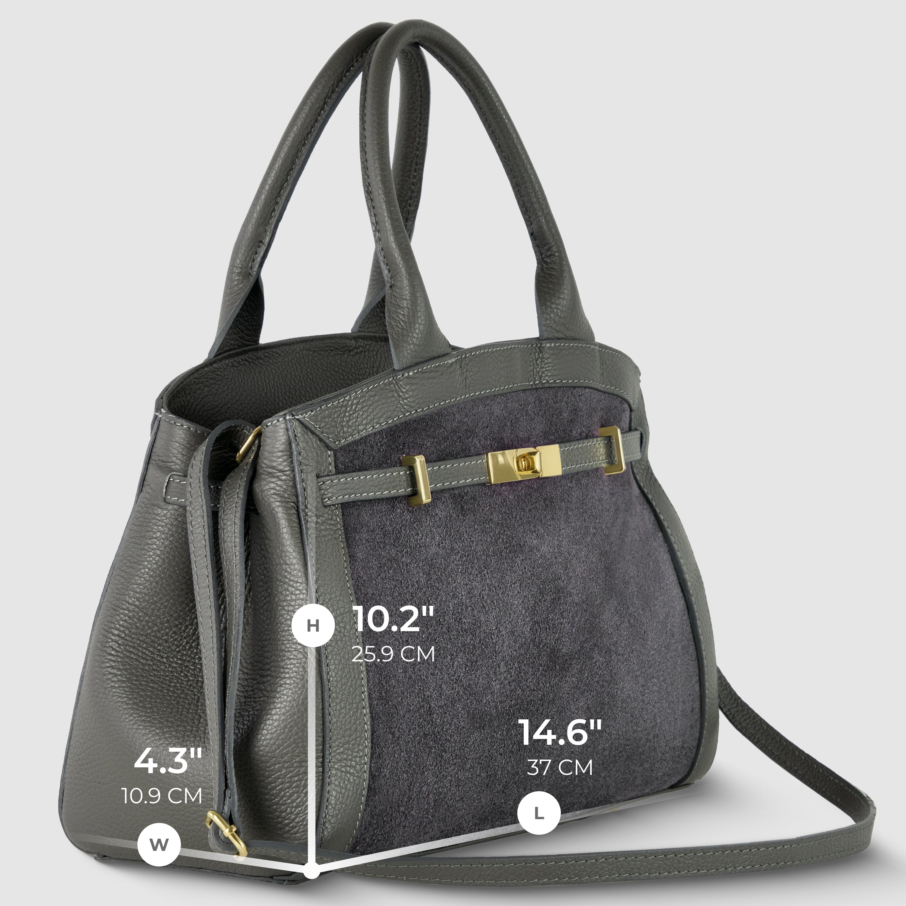 Italian Genuine Suede & Calf Leather Top-Handle Bag 333155