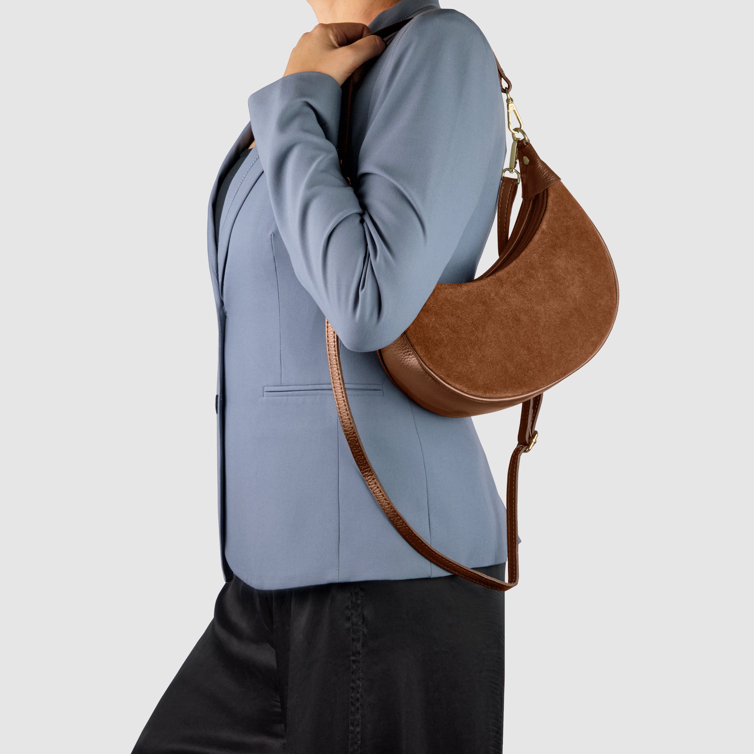 Italian Genuine Suede & Calf Leather Shoulder Bag 222024