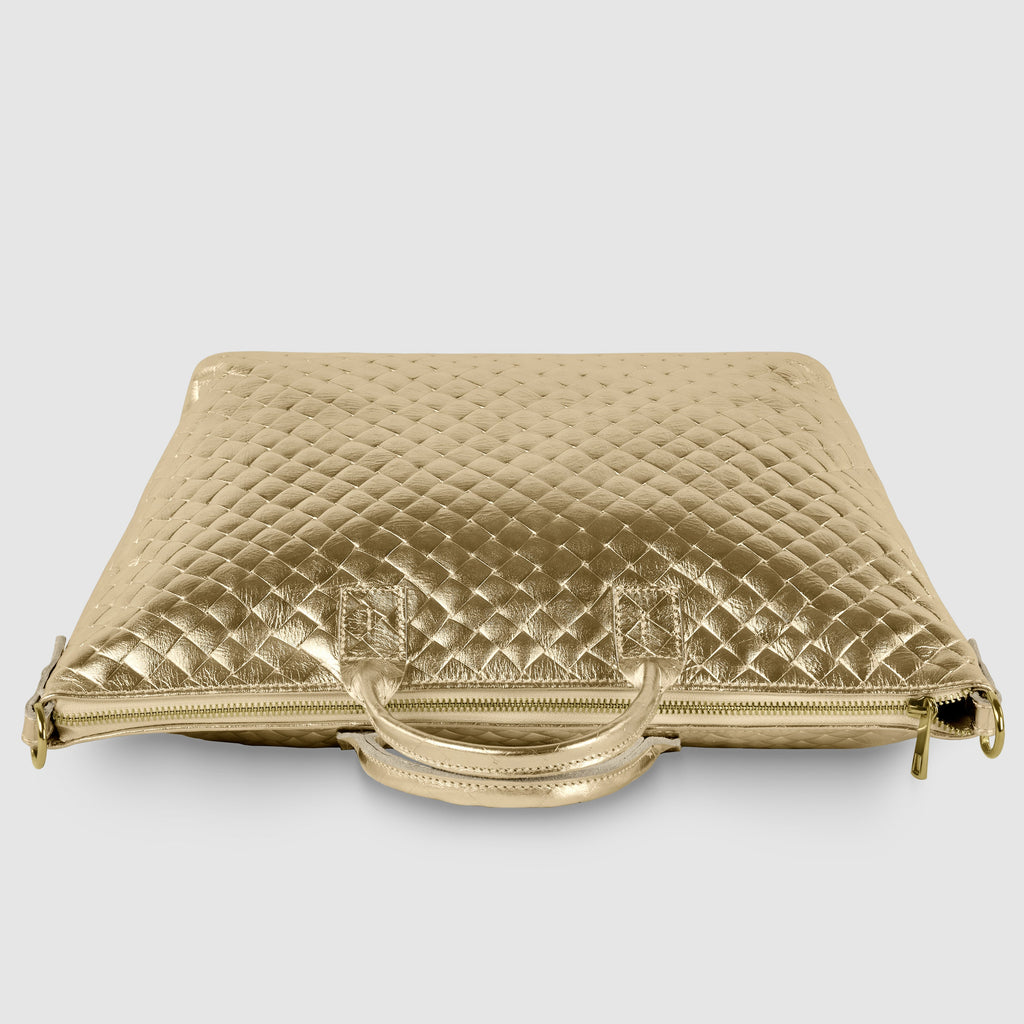 Italian Genuine Weave Metallic Suede Top-Handle Bag 112334