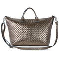 Italian Genuine Weave Metallic Suede Top-Handle Bag 112334