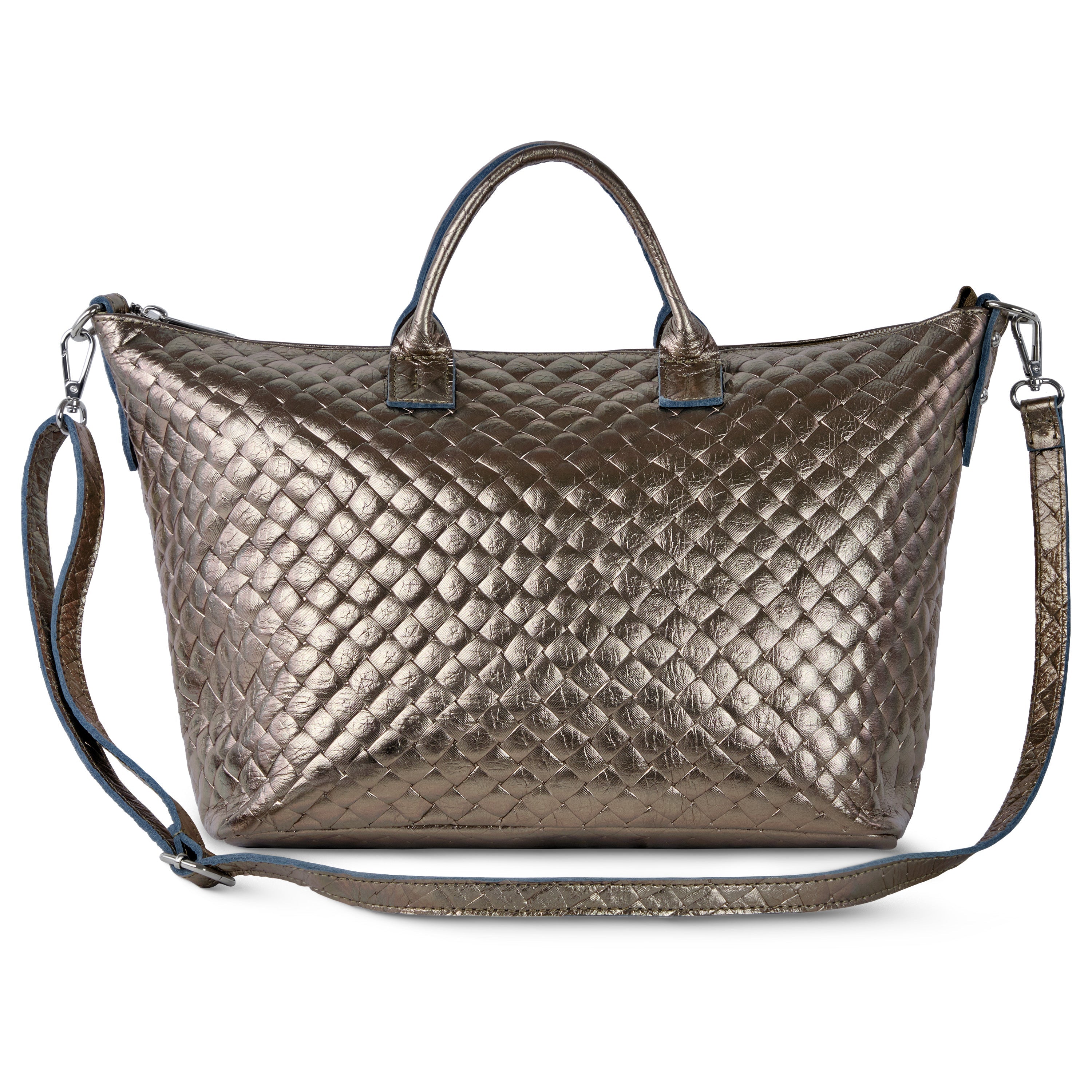 Italian Genuine Weave Metallic Suede Top-Handle Bag 112334