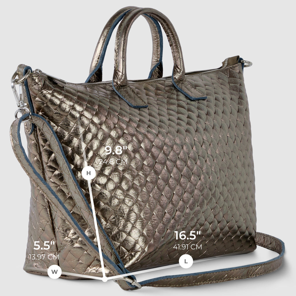 Italian Genuine Weave Metallic Suede Top-Handle Bag 112334