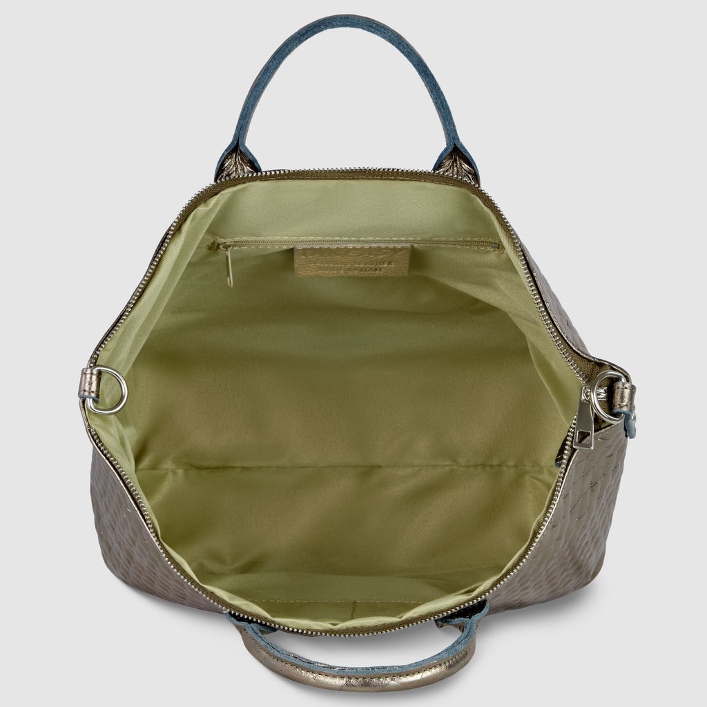 Italian Genuine Weave Metallic Suede Top-Handle Bag 112334