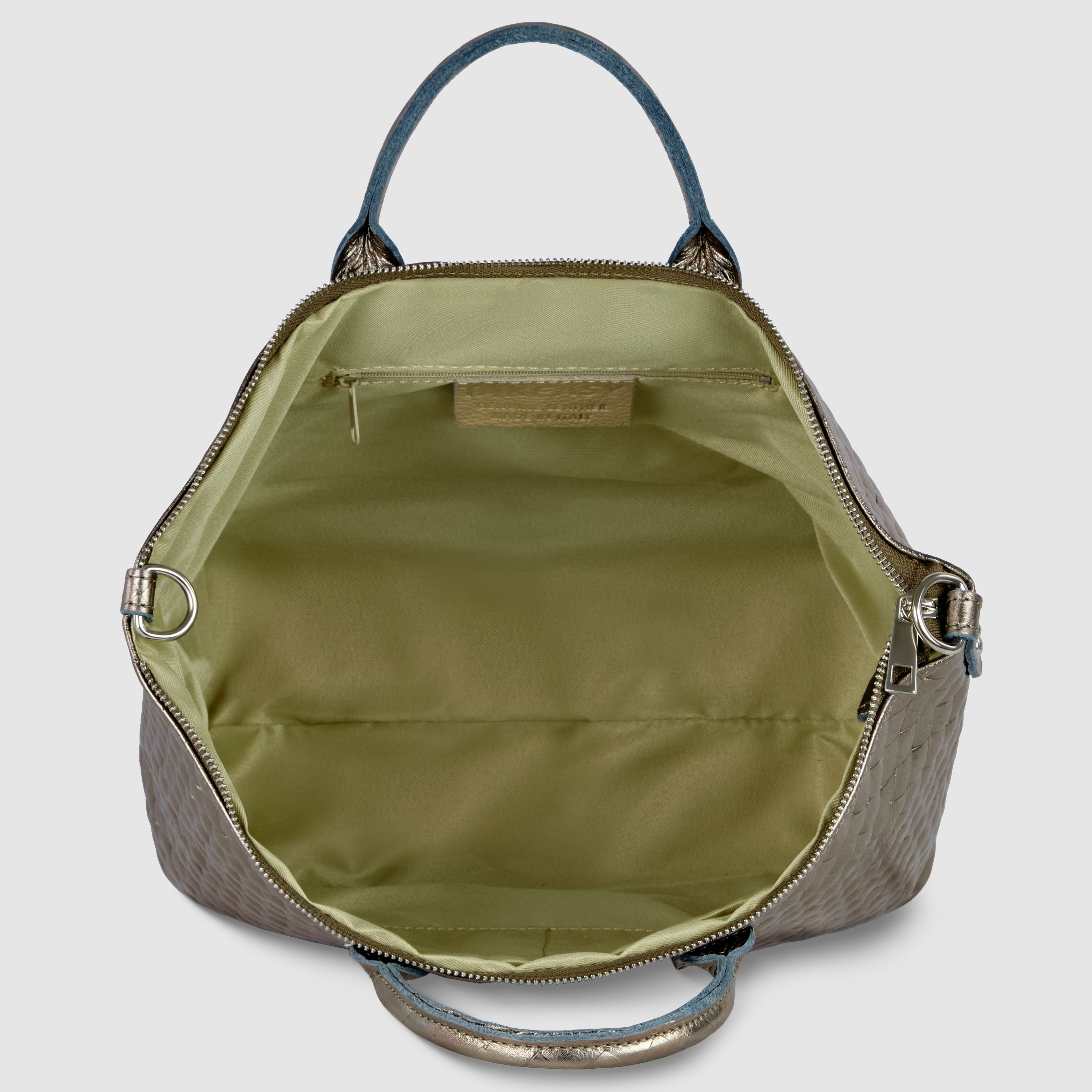 Italian Genuine Weave Metallic Suede Top-Handle Bag 112334