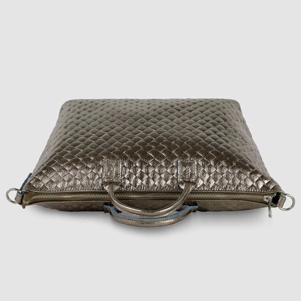 Italian Genuine Weave Metallic Suede Top-Handle Bag 112334