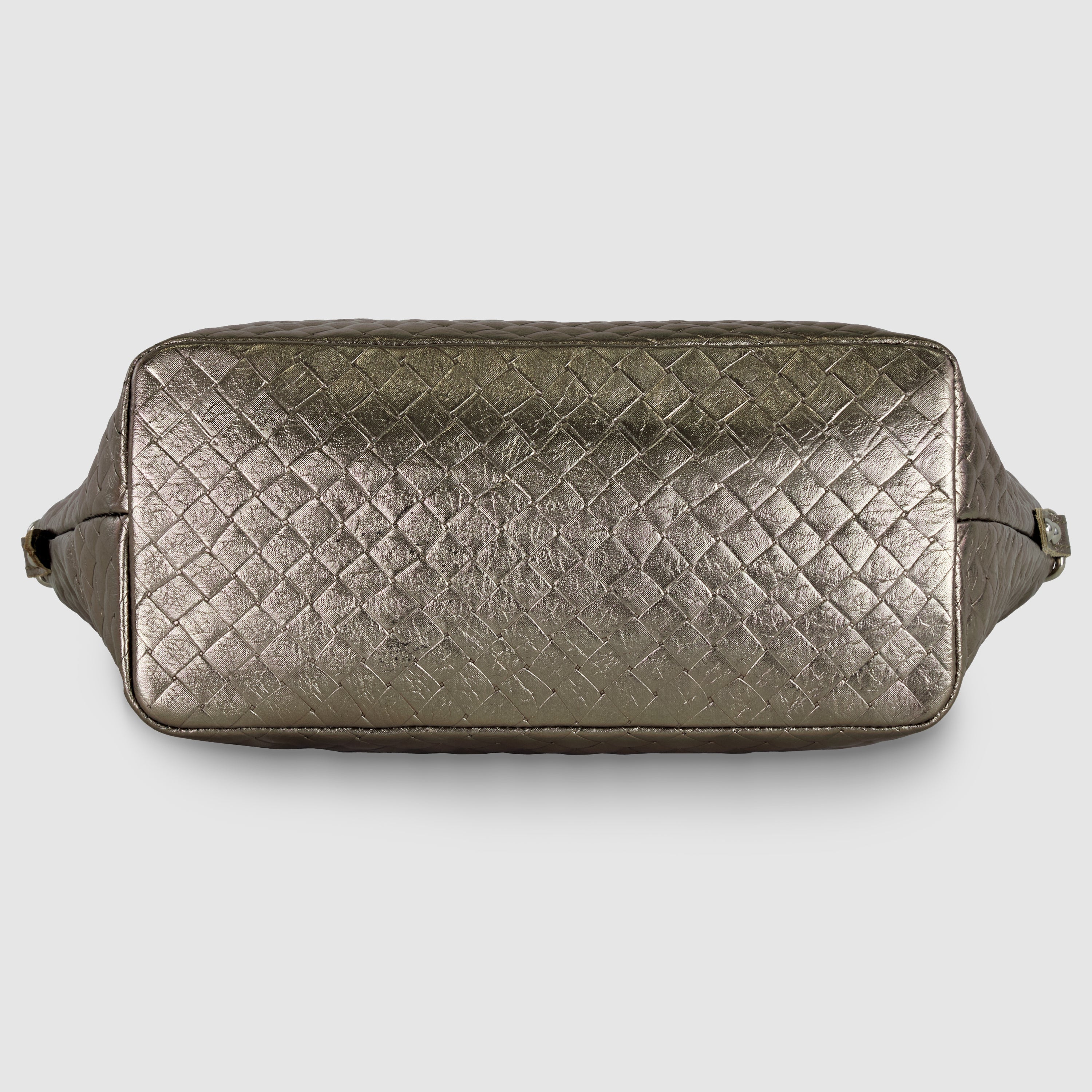 Italian Genuine Weave Metallic Suede Top-Handle Bag 112334