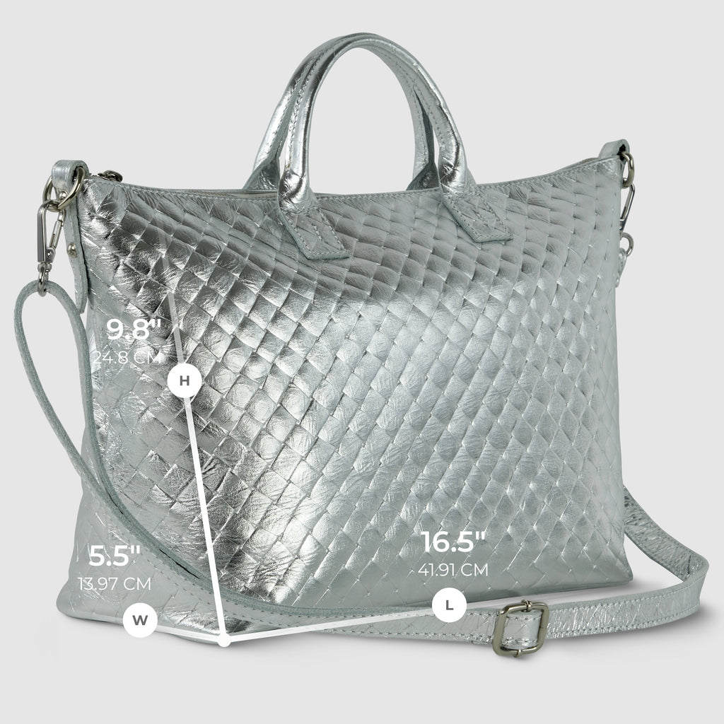 Italian Genuine Weave Metallic Suede Top-Handle Bag 112334