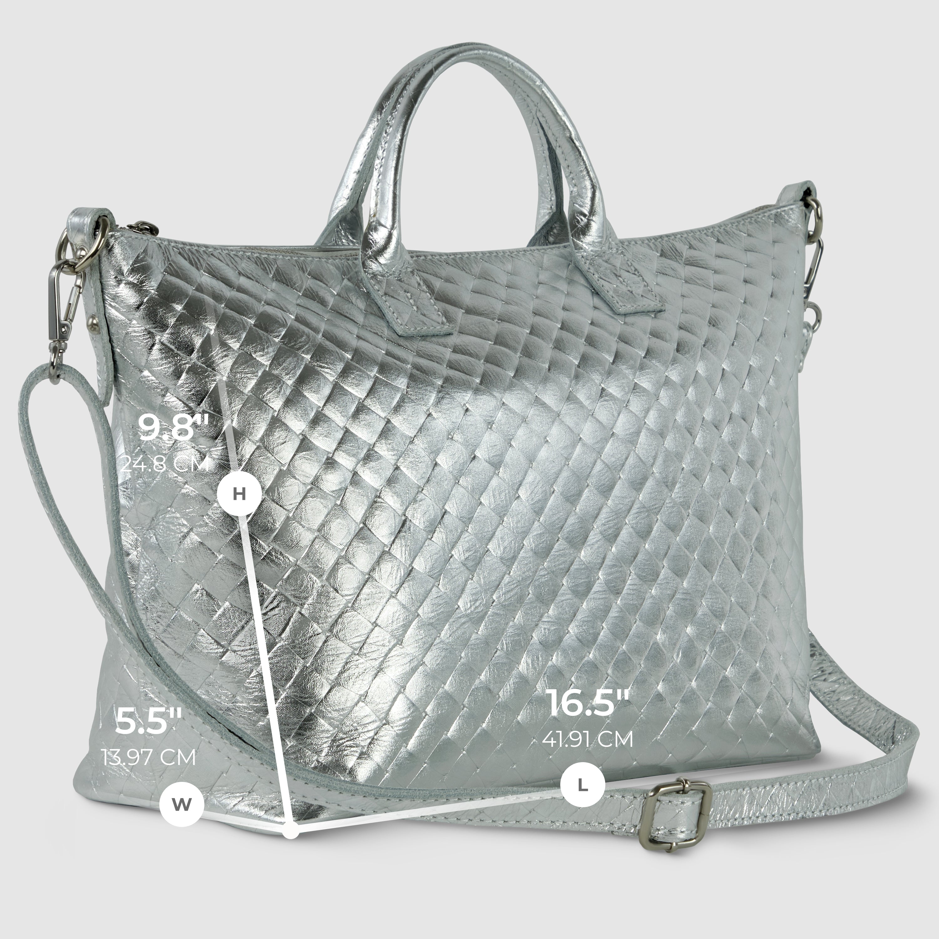 Italian Genuine Weave Metallic Suede Top-Handle Bag 112334