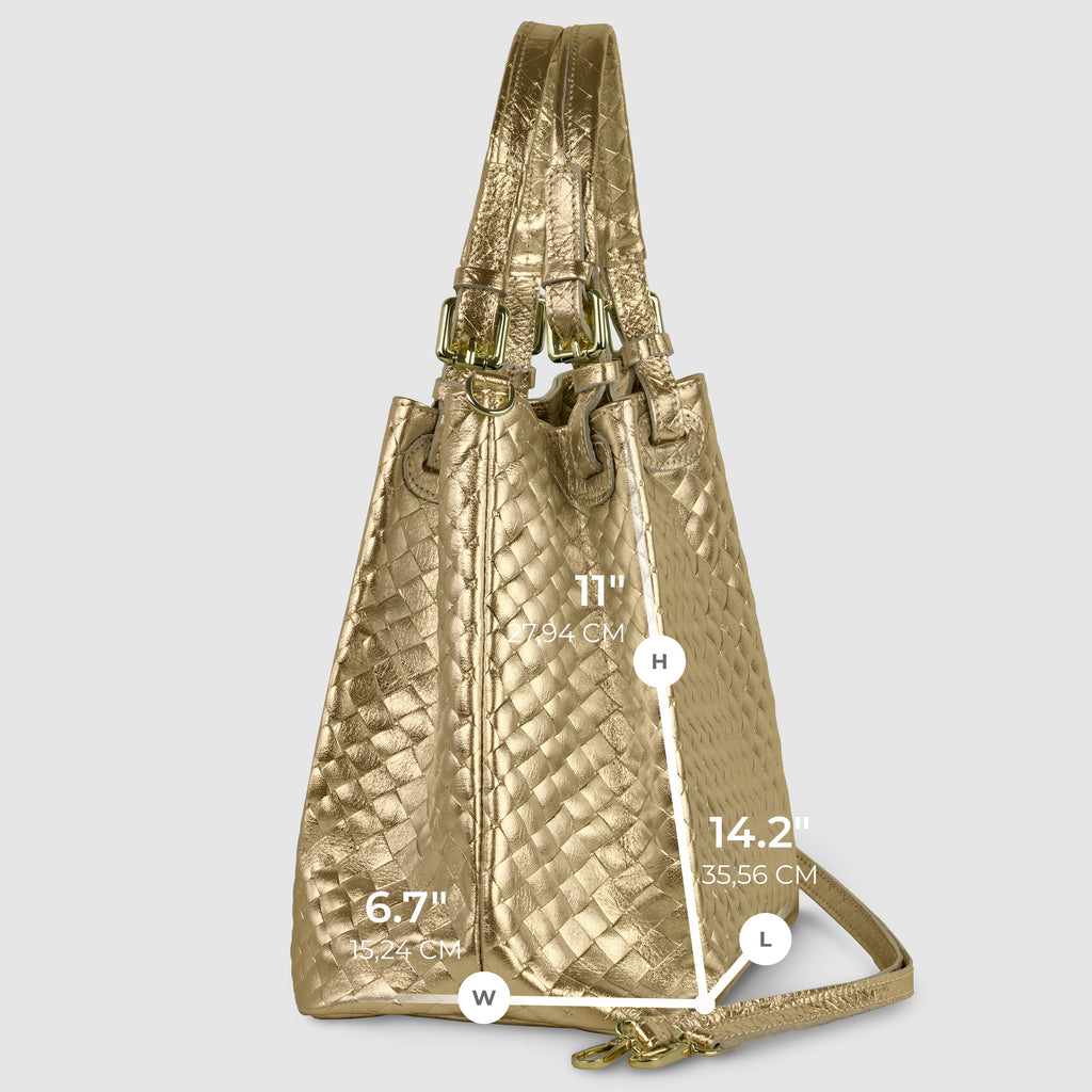 Italian Genuine Weave Metallic Suede Top-Handle Bag 112615