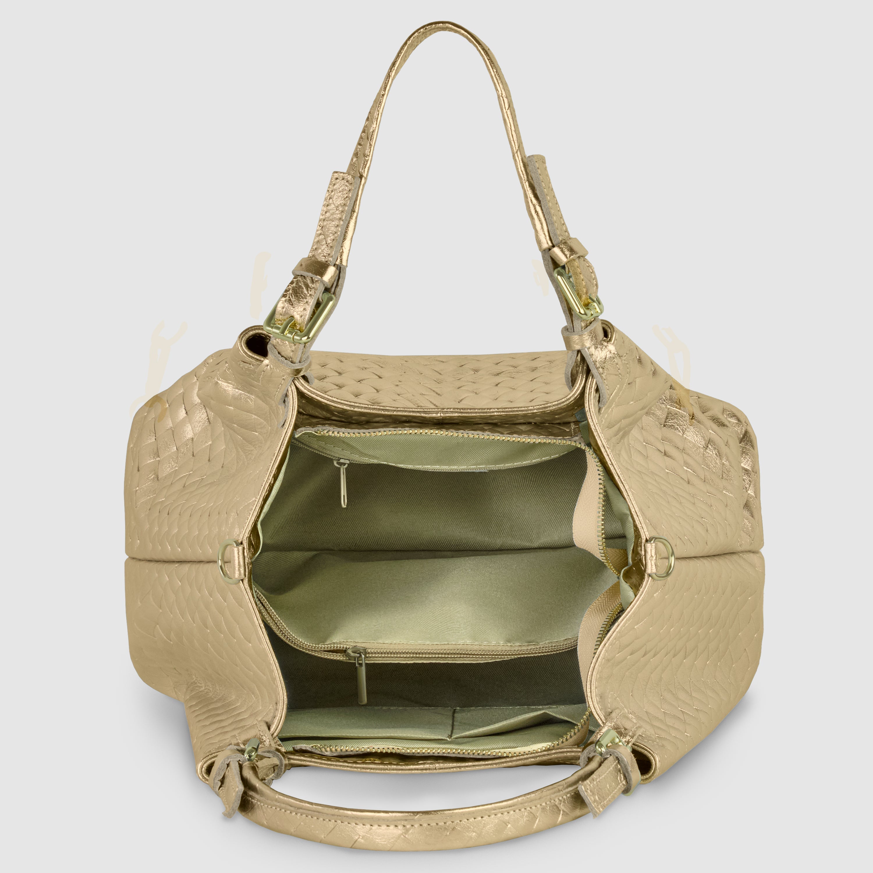 Italian Genuine Weave Metallic Suede Top-Handle Bag 112615