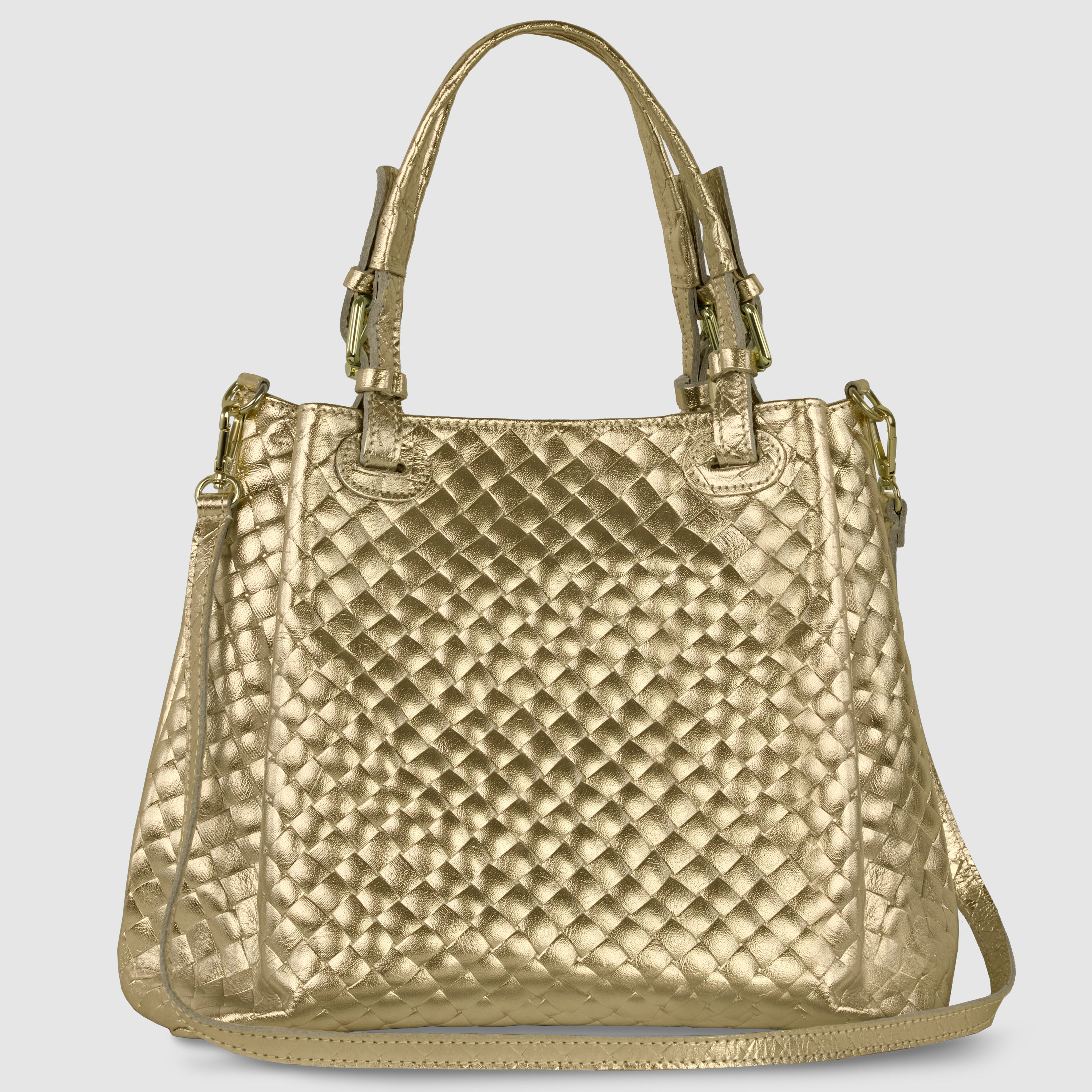 Italian Genuine Weave Metallic Suede Top-Handle Bag 112615