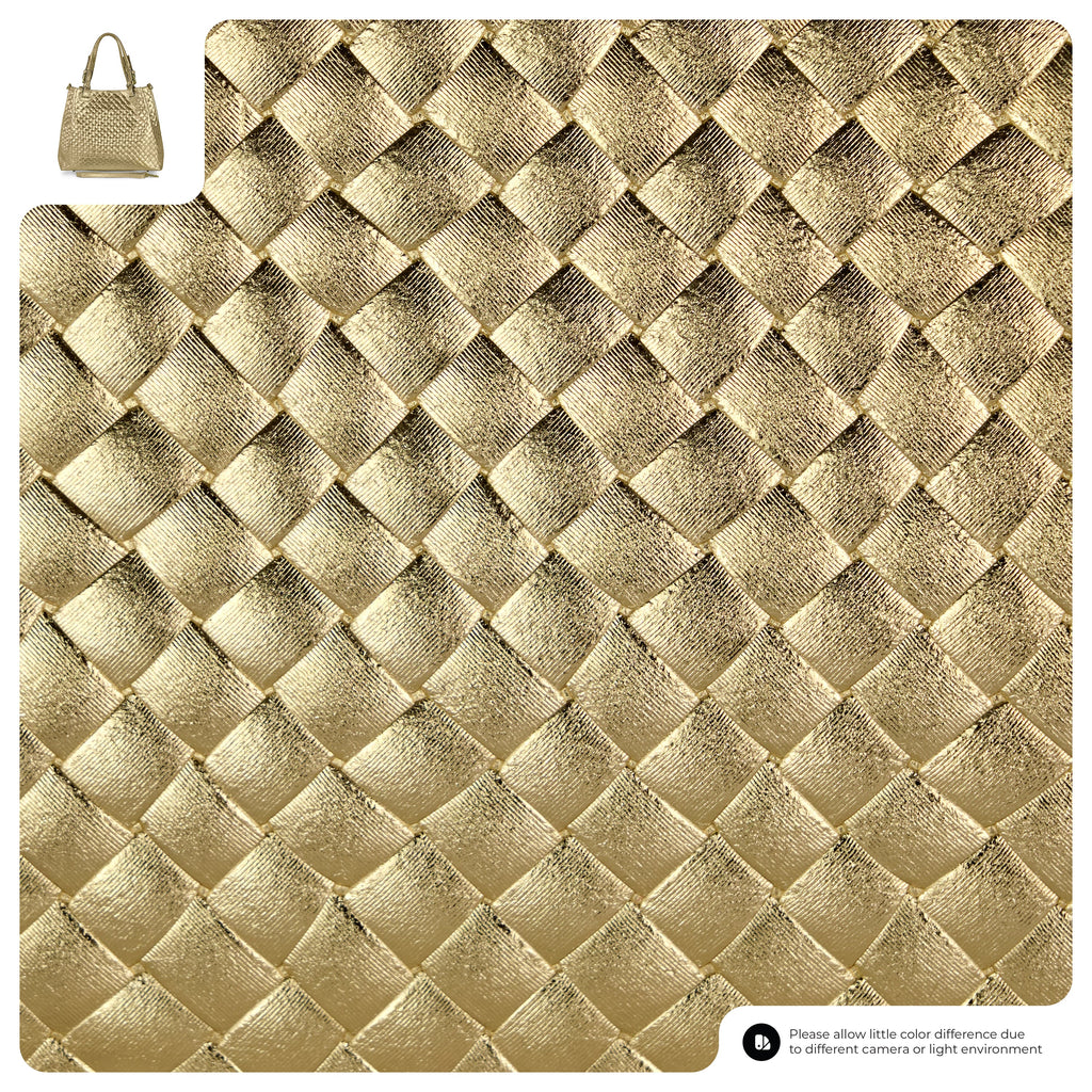 Italian Genuine Weave Metallic Suede Top-Handle Bag 112615