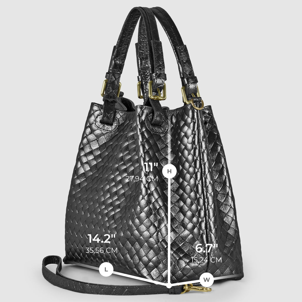 Italian Genuine Weave Metallic Suede Top-Handle Bag 112615