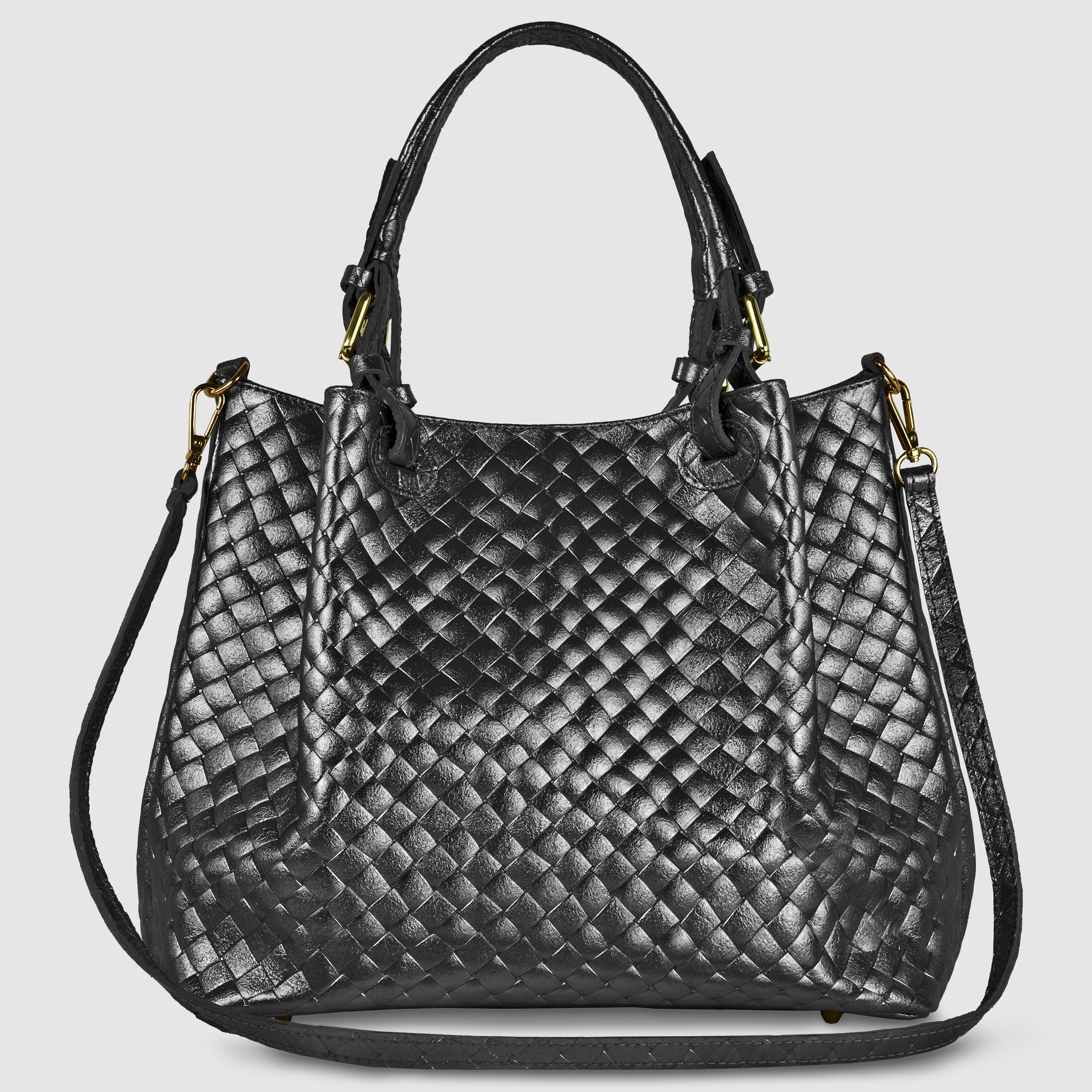 Italian Genuine Weave Metallic Suede Top-Handle Bag 112615